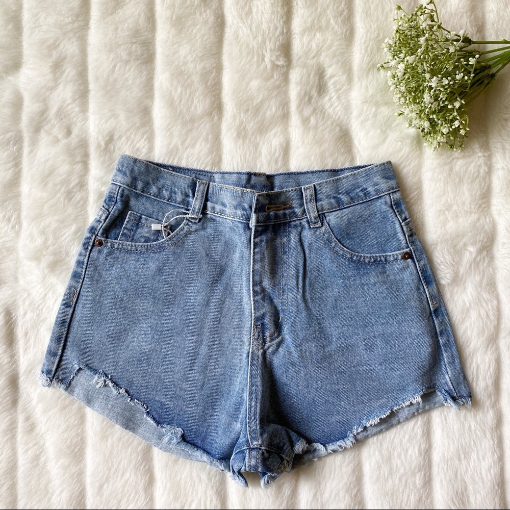 High Rise Unfinished Hems Denim Shorts